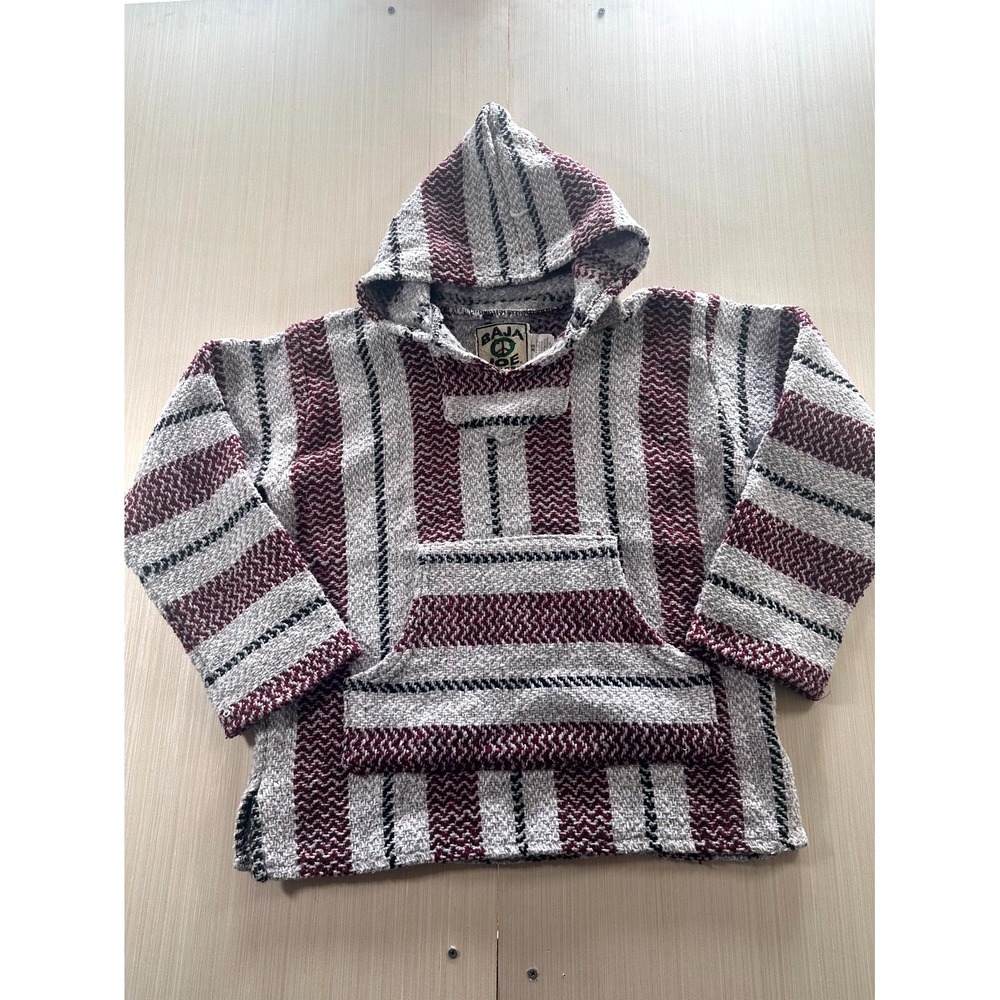 Baja Joe Hoodie Mens XS Gray‎ Maroon Striped Long Sleeve Pullover Sweatshirt